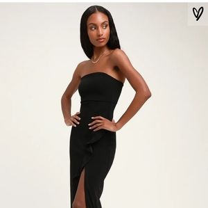 After Hours Black Strapless Ruffled Maxi Dress